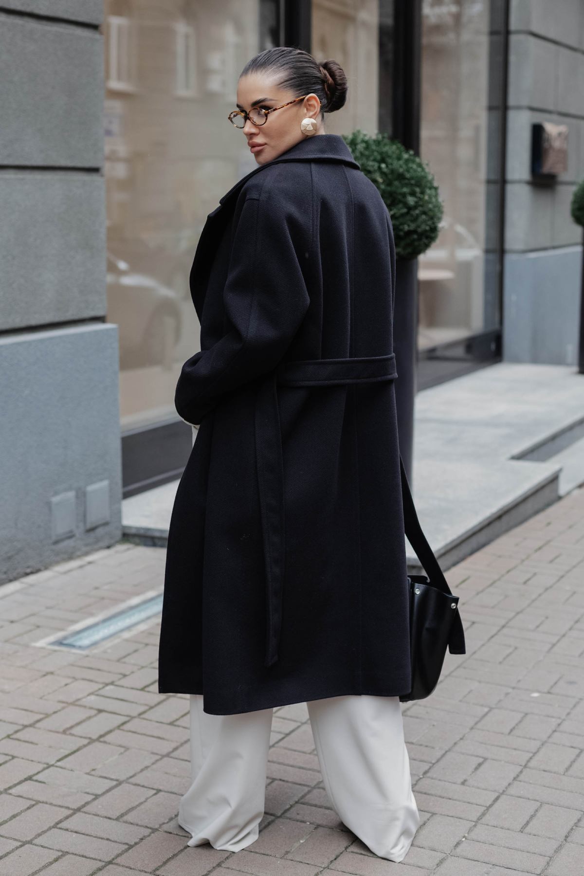 Демісезонне пальто на запах чорне | 88260 Демісезонне пальто на запах чорне | 88260