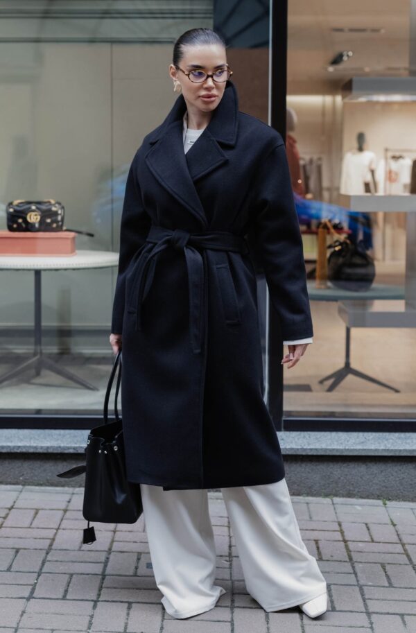 Демісезонне пальто на запах чорне | 88260