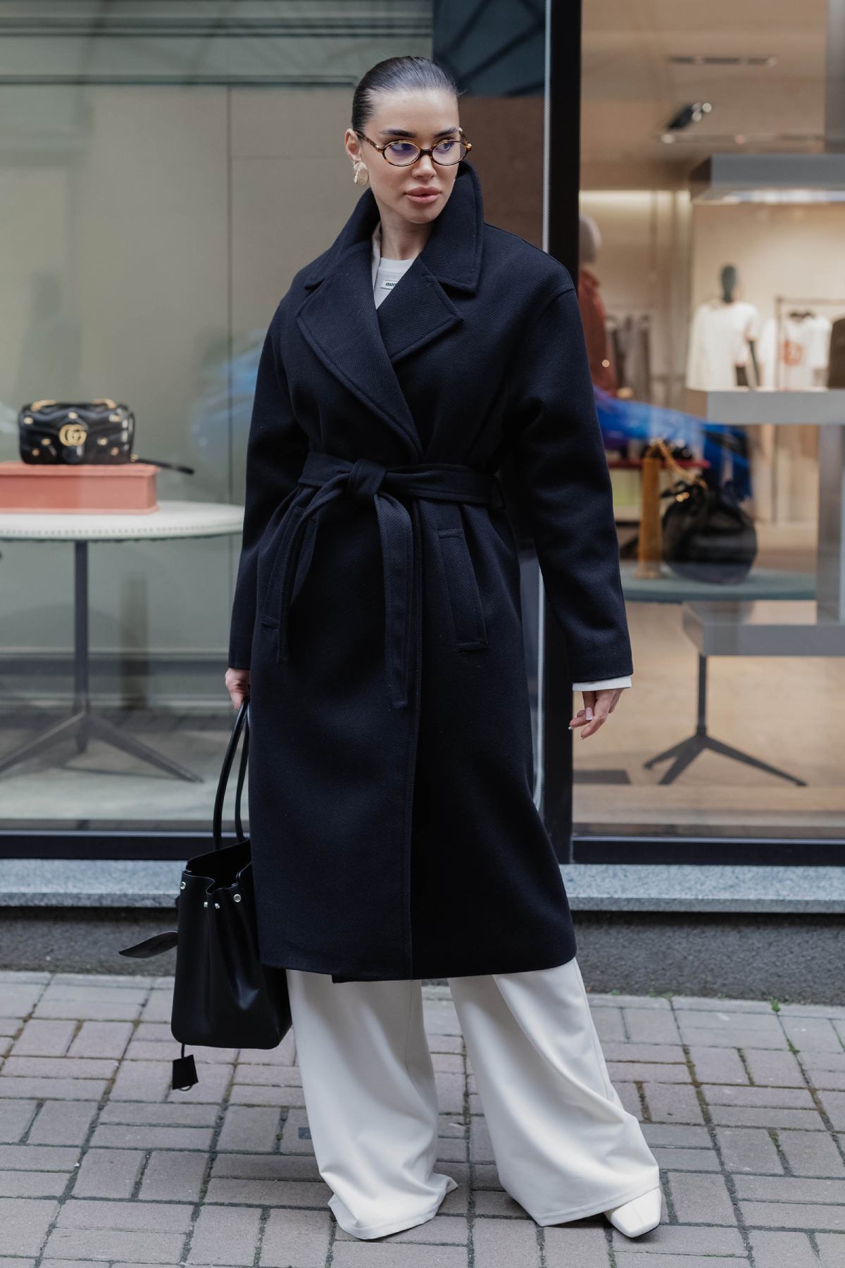 Демісезонне пальто на запах чорне | 88260 Демісезонне пальто на запах чорне | 88260