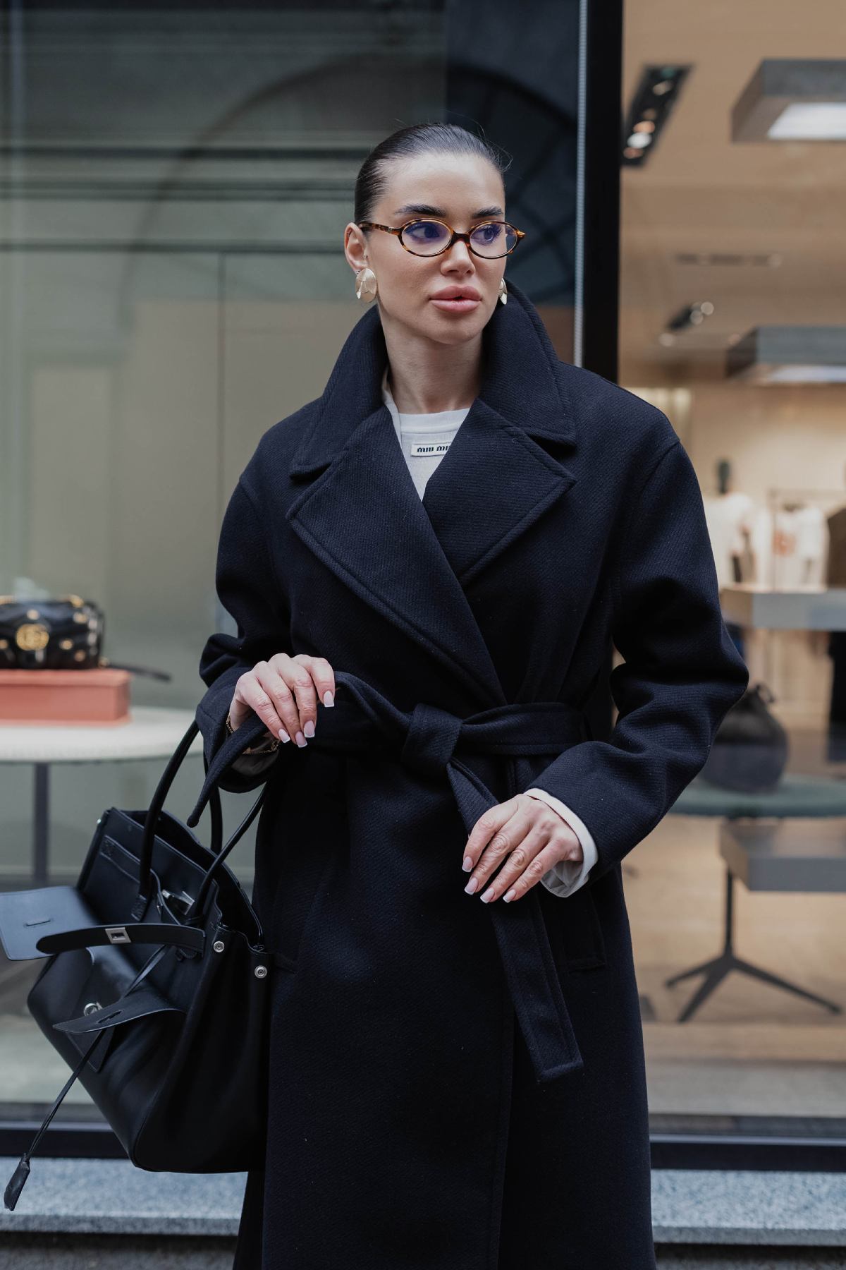 Демісезонне пальто на запах чорне | 88260 Демісезонне пальто на запах чорне | 88260