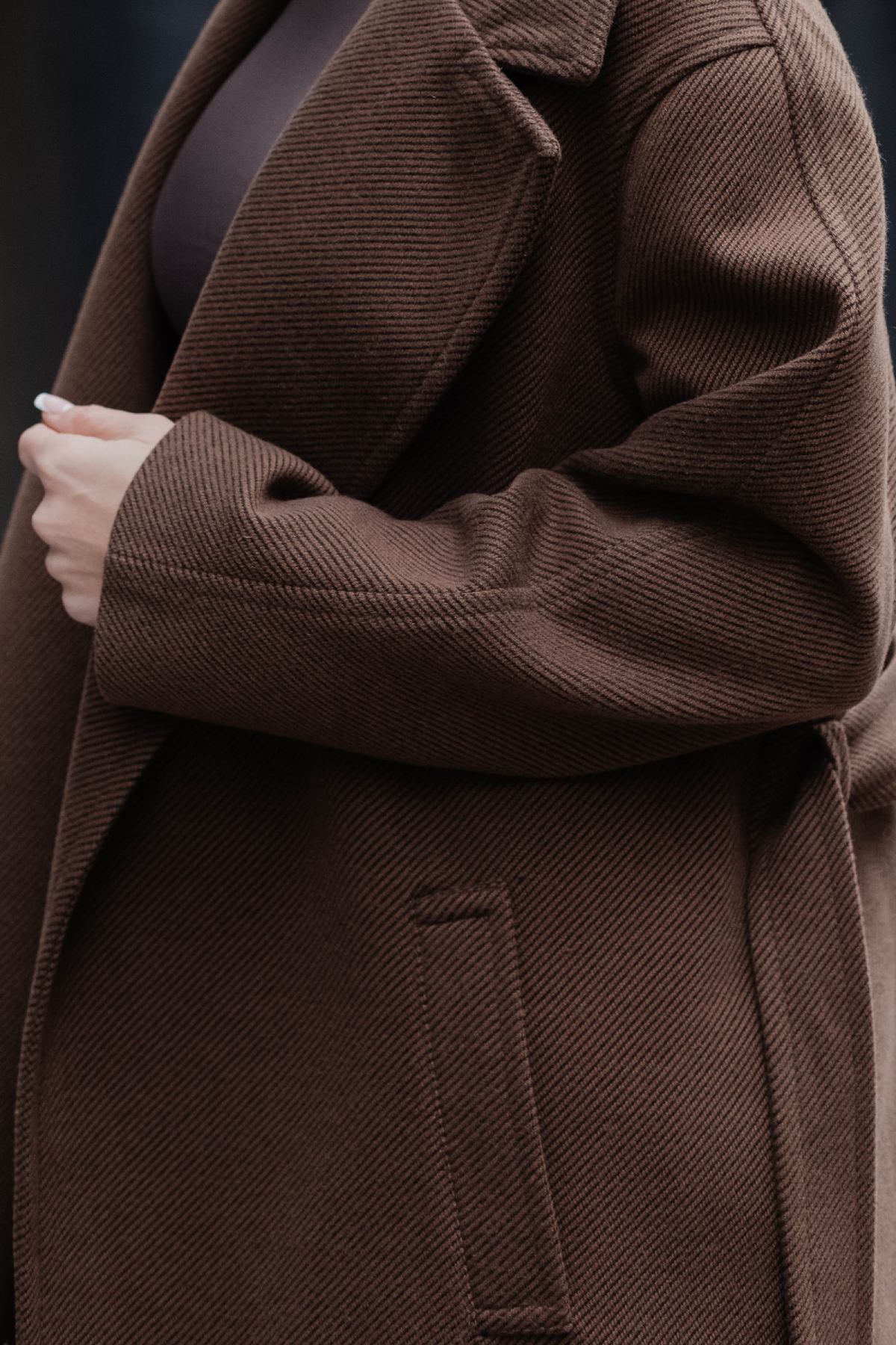 Демісезонне пальто на запах коричневе | 88237 Демісезонне пальто на запах коричневе | 88237