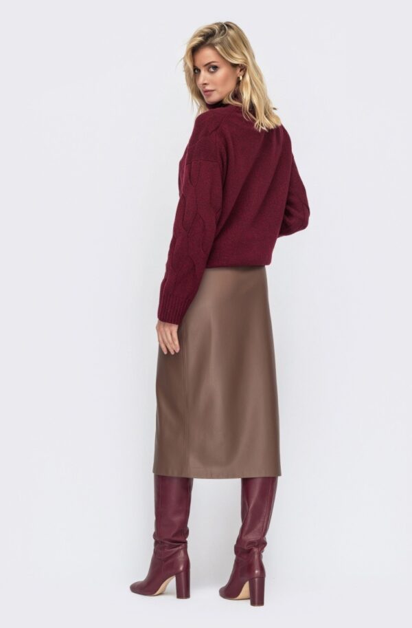 Спідниця з екошкіри на замші коричнева | 87998