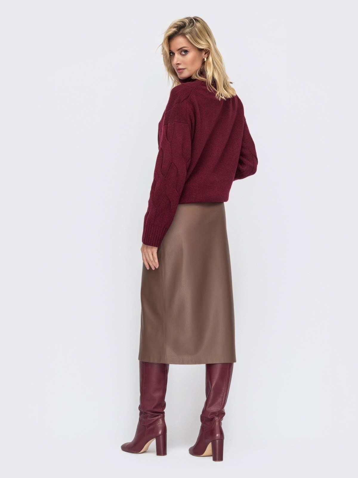 Спідниця з екошкіри на замші коричнева | 87998 Спідниця з екошкіри на замші коричнева | 87998