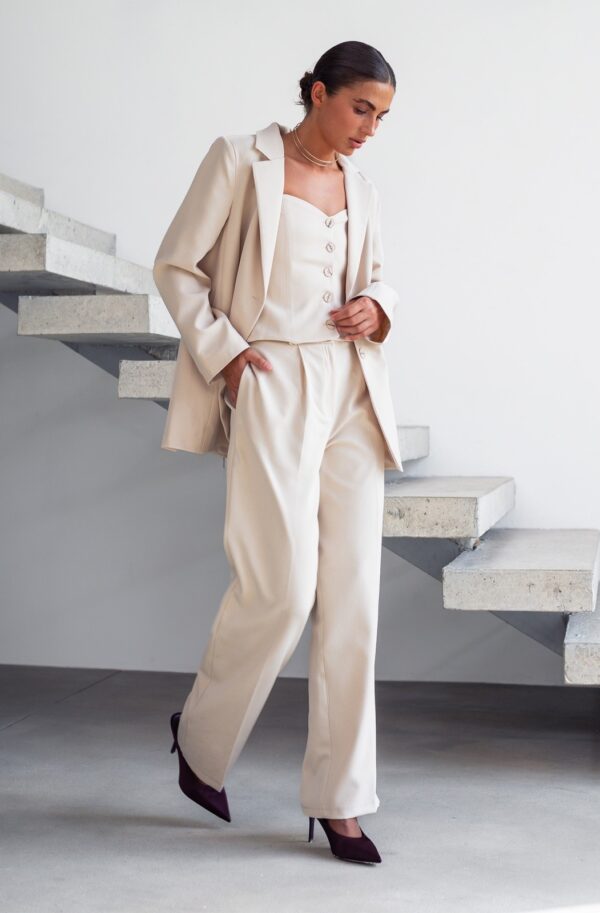 Костюм-трійка зі штанами бежевий | 88143