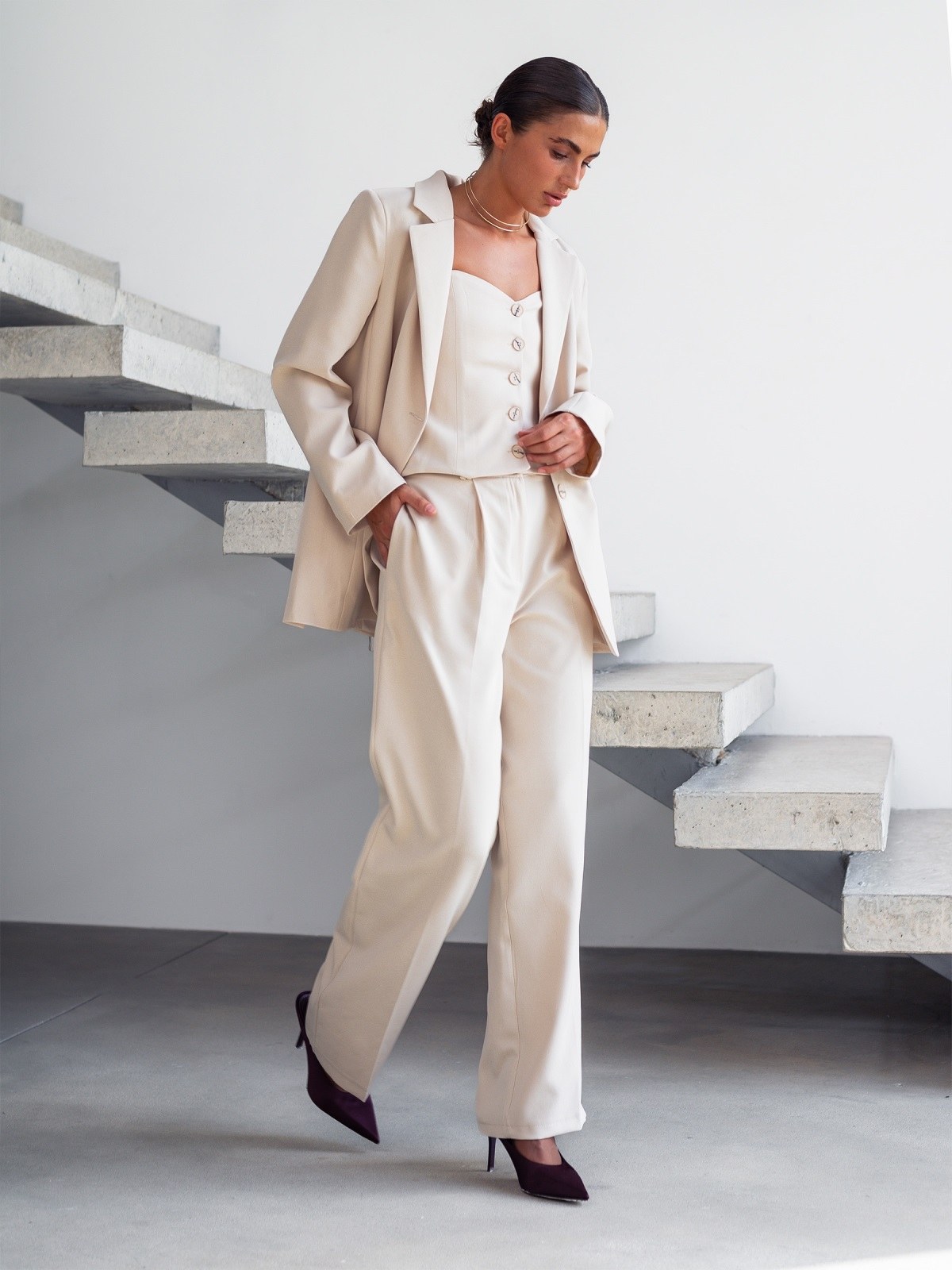 Костюм-трійка зі штанами бежевий | 88143 Костюм-трійка зі штанами бежевий | 88143