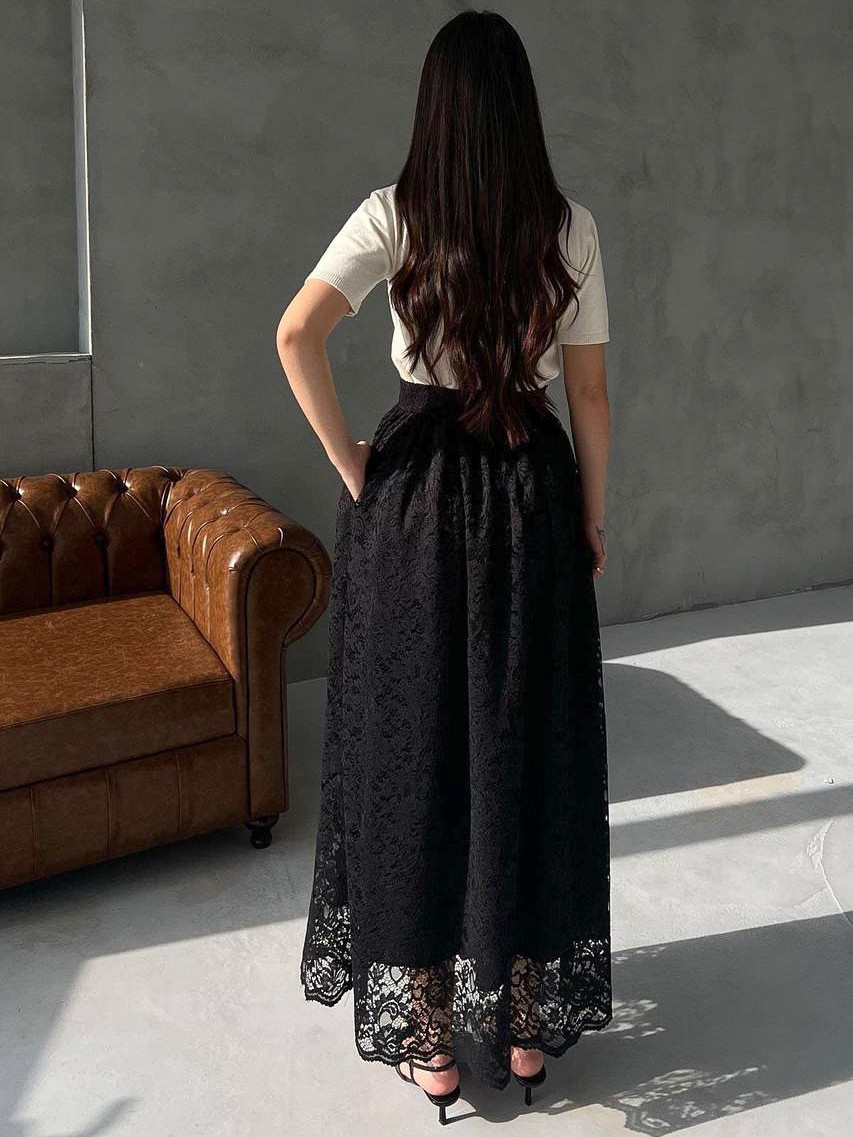 Довга спідниця із гіпюру чорна | 87978 Довга спідниця із гіпюру чорна | 87978