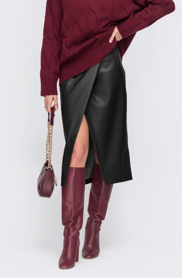 Спідниця з екошкіри на замшевій основі чорна | 87988