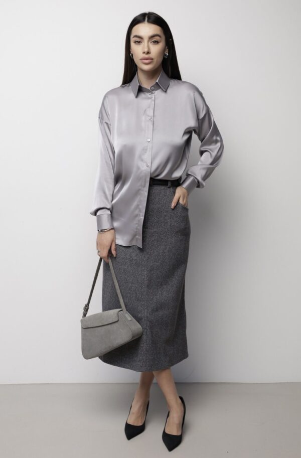 Шовкова блуза вільного крою сіра | 88326