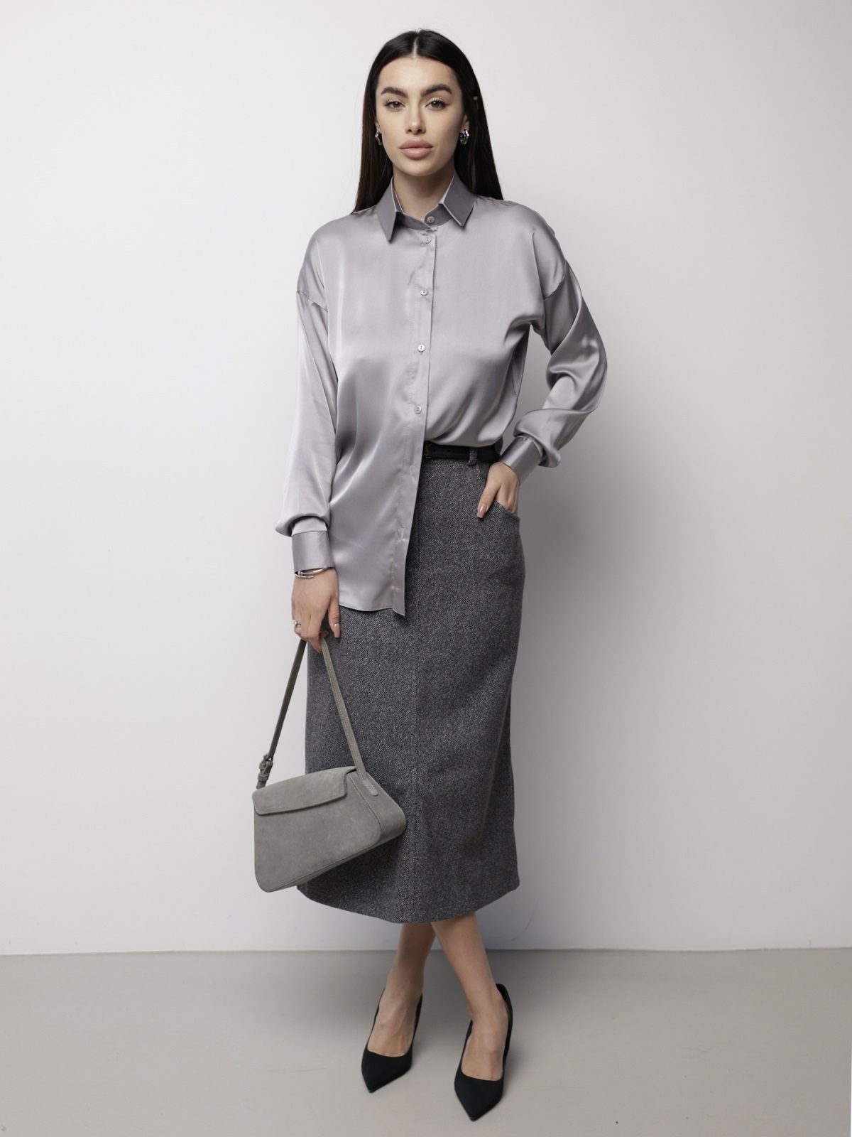 Шовкова блуза вільного крою сіра | 88326 Шовкова блуза вільного крою сіра | 88326