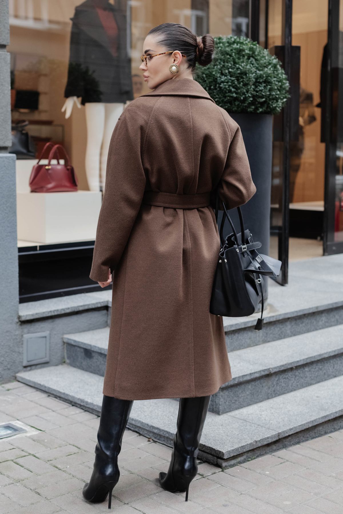 Демісезонне пальто на запах коричневе | 88237 Демісезонне пальто на запах коричневе | 88237