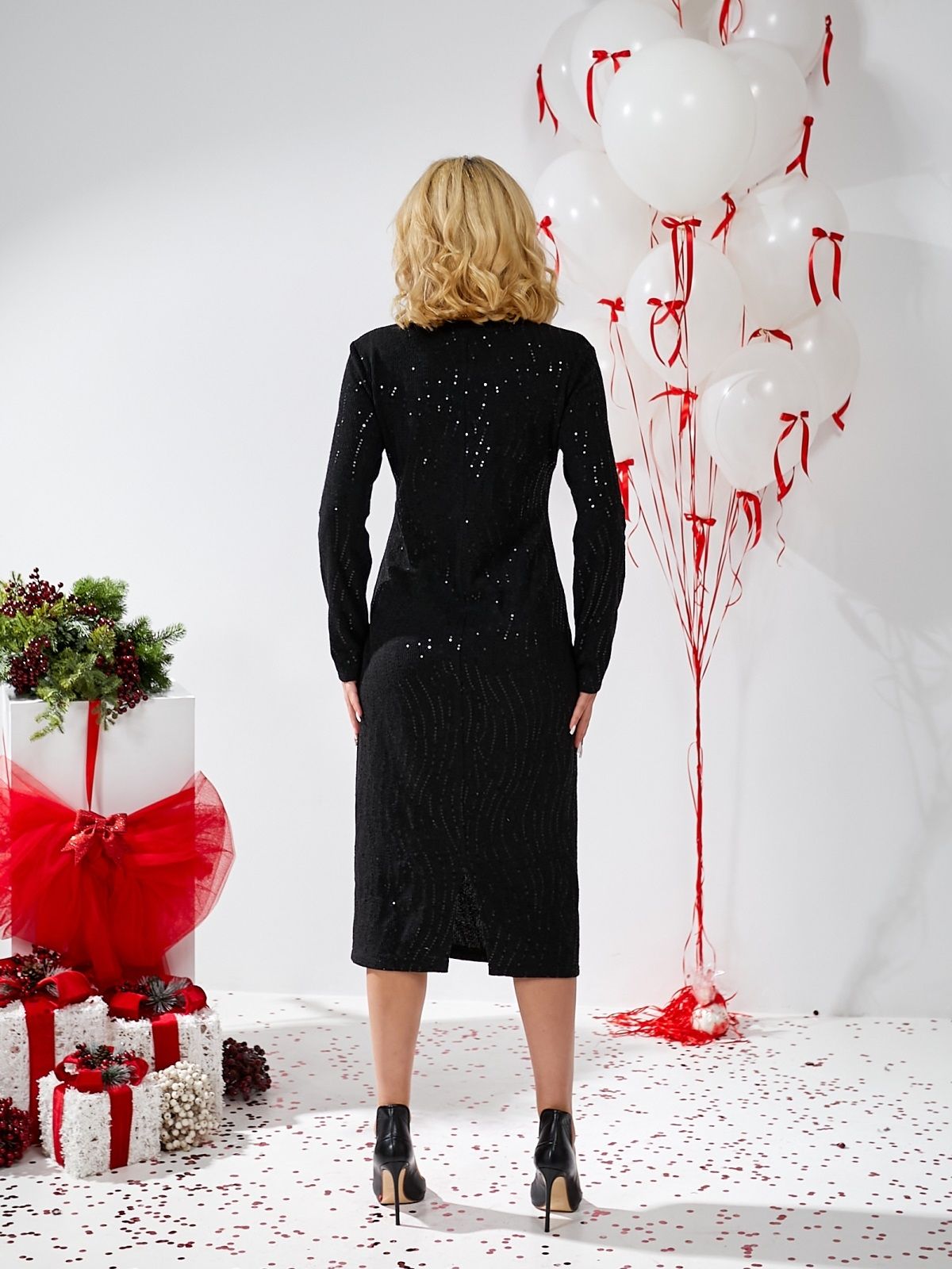 Трикотажна сукня-міді з паєтками чорна | 88198 Трикотажна сукня-міді з паєтками чорна | 88198