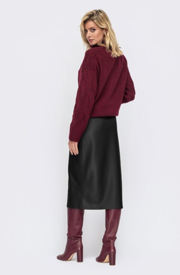 Спідниця з екошкіри на замшевій основі чорна | 87988