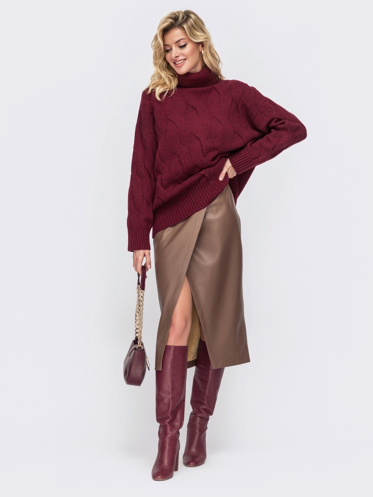 Спідниця з екошкіри на замші коричнева | 87998 Спідниця з екошкіри на замші коричнева | 87998