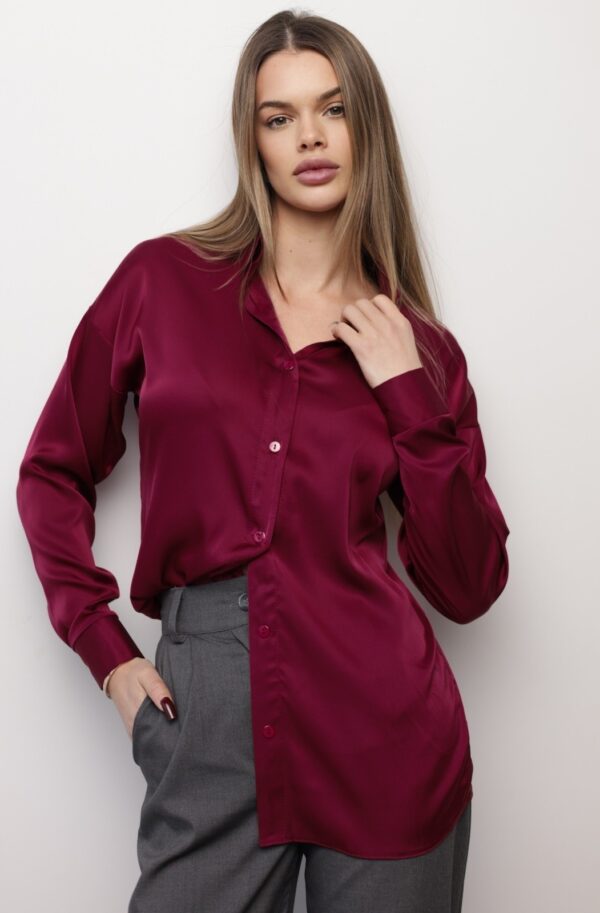 Шовкова блуза вільного крою бордова | 88339