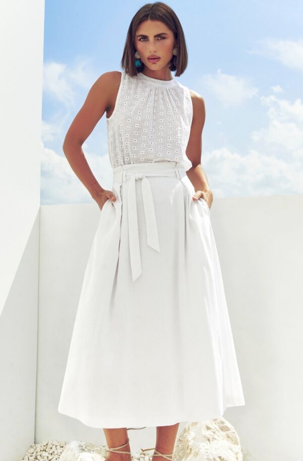 Льняна спідниця-напівсонце біла | 88618