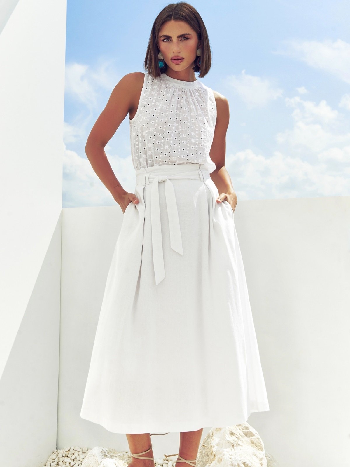 Льняна спідниця-напівсонце біла | 88618 Льняна спідниця-напівсонце біла | 88618