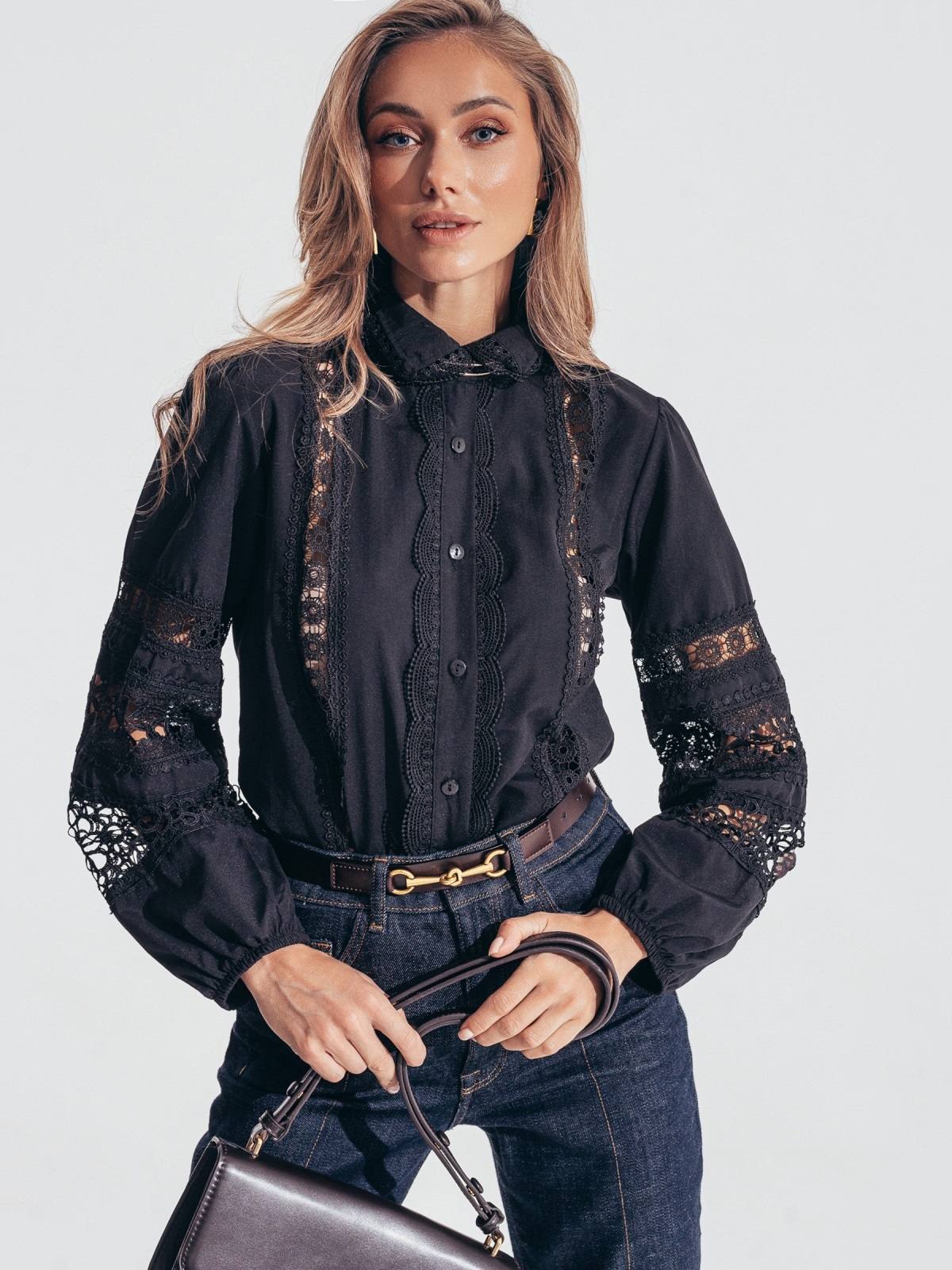 Сорочка з мереживом та перфорацією чорна | 88776