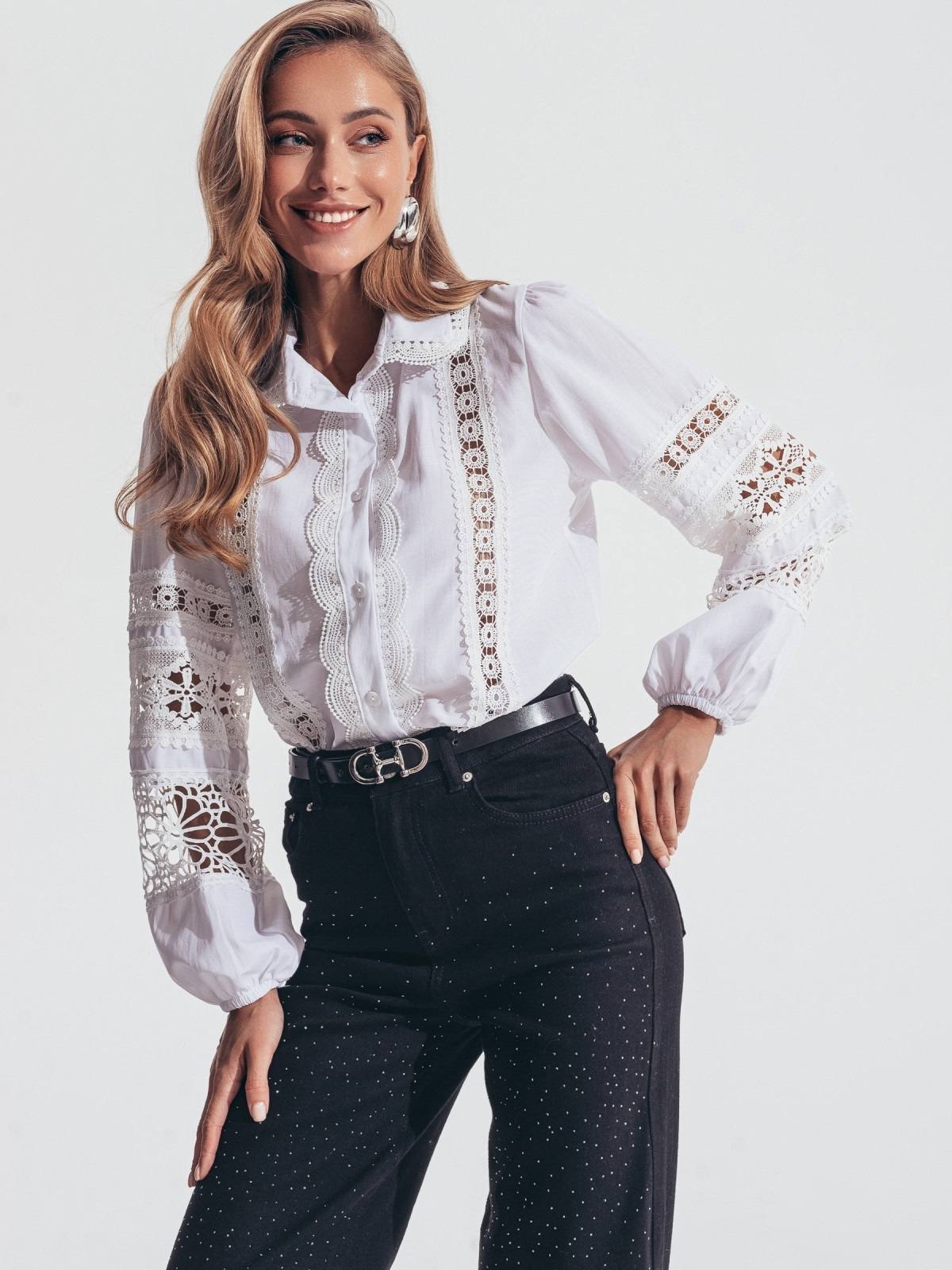 Сорочка з мереживом та перфорацією біла | 88766