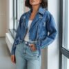 Коротка джинсова куртка косуха синя | 88676 Коротка джинсова куртка косуха синя | 88676