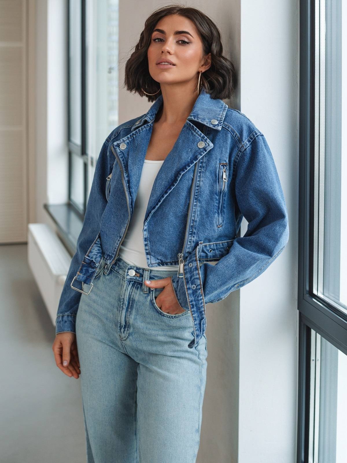 Коротка джинсова куртка косуха синя | 88676 Коротка джинсова куртка косуха синя | 88676