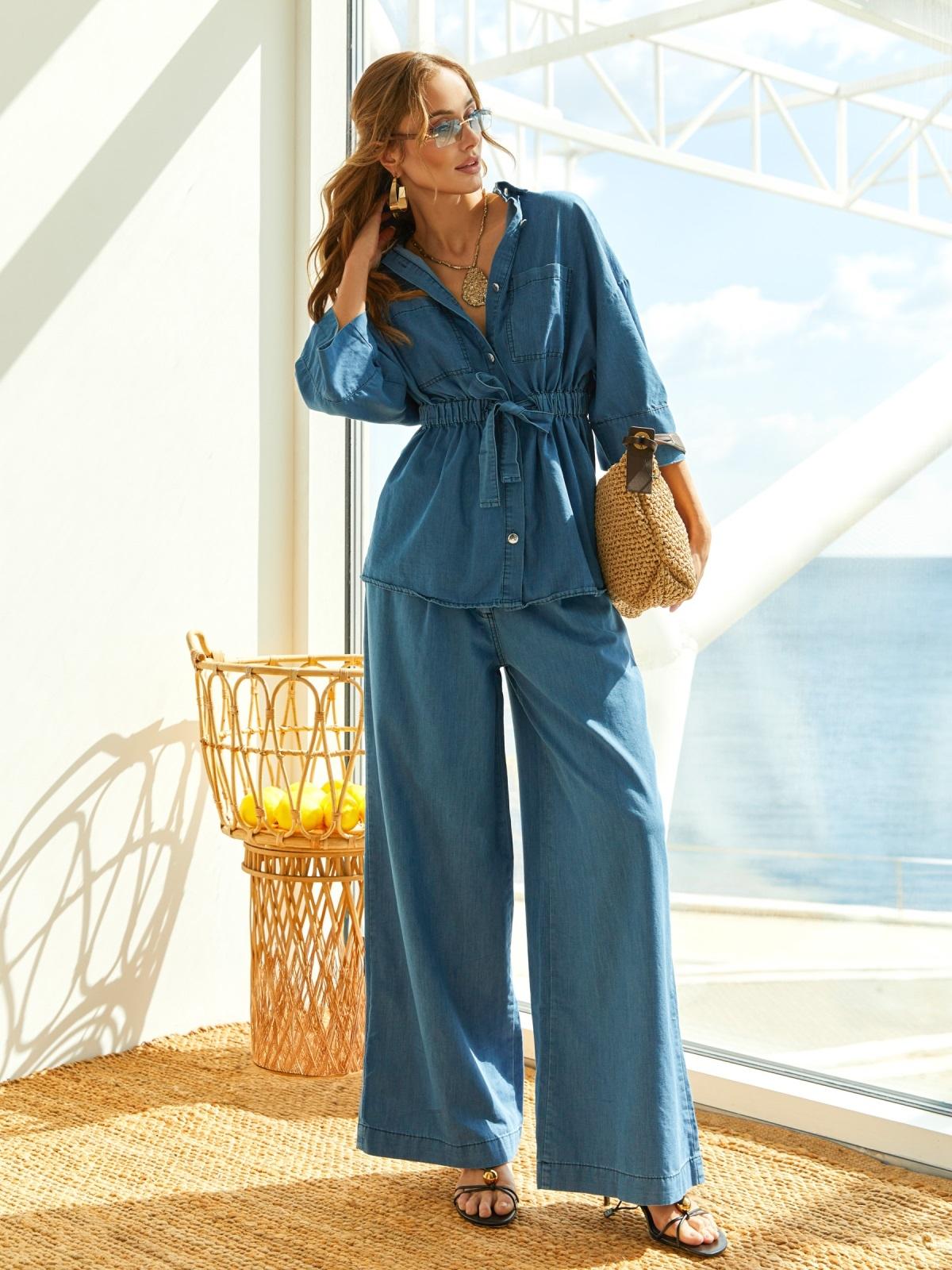 Джинсовий костюм-двійка зі штанами синій | 88706