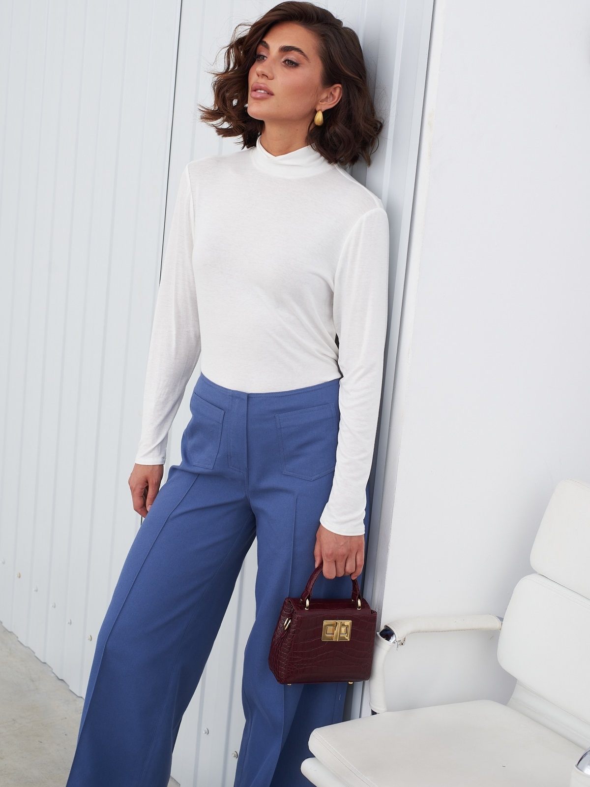 Жіночі широкі штани бавовняні сині | 88819