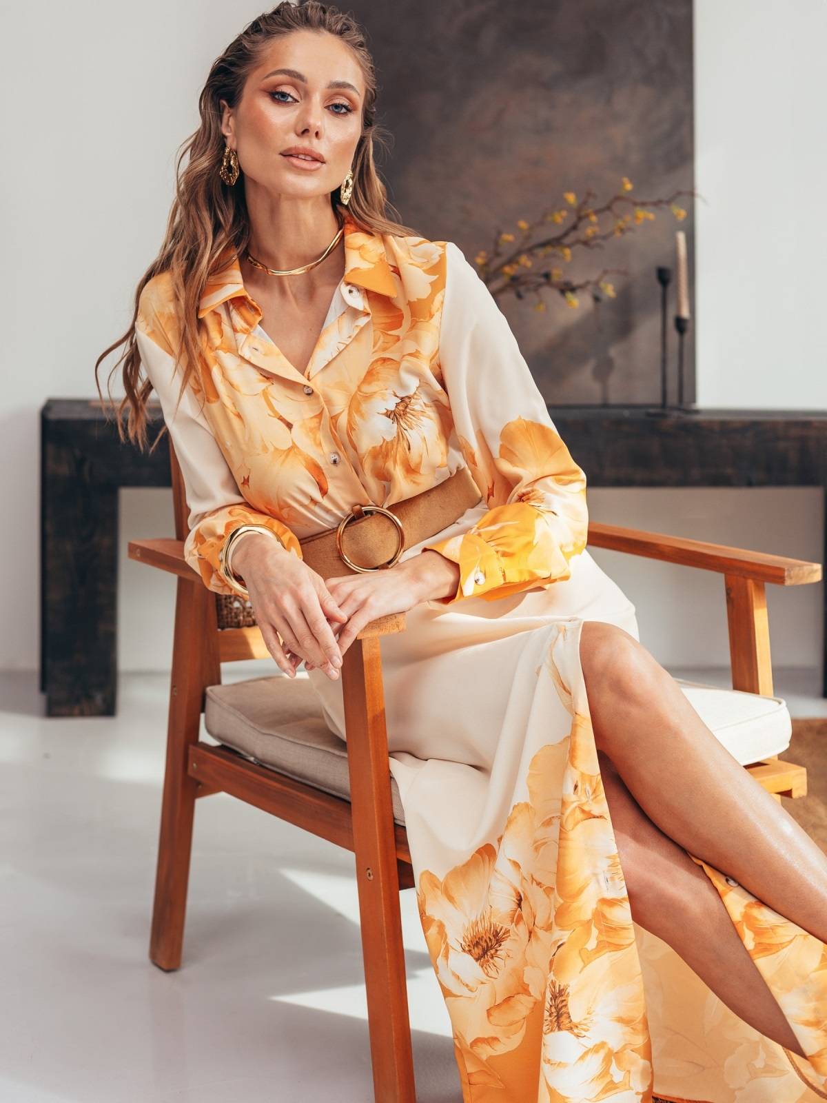 Сукня-сорочка жовта з квітковим принтом | 88515