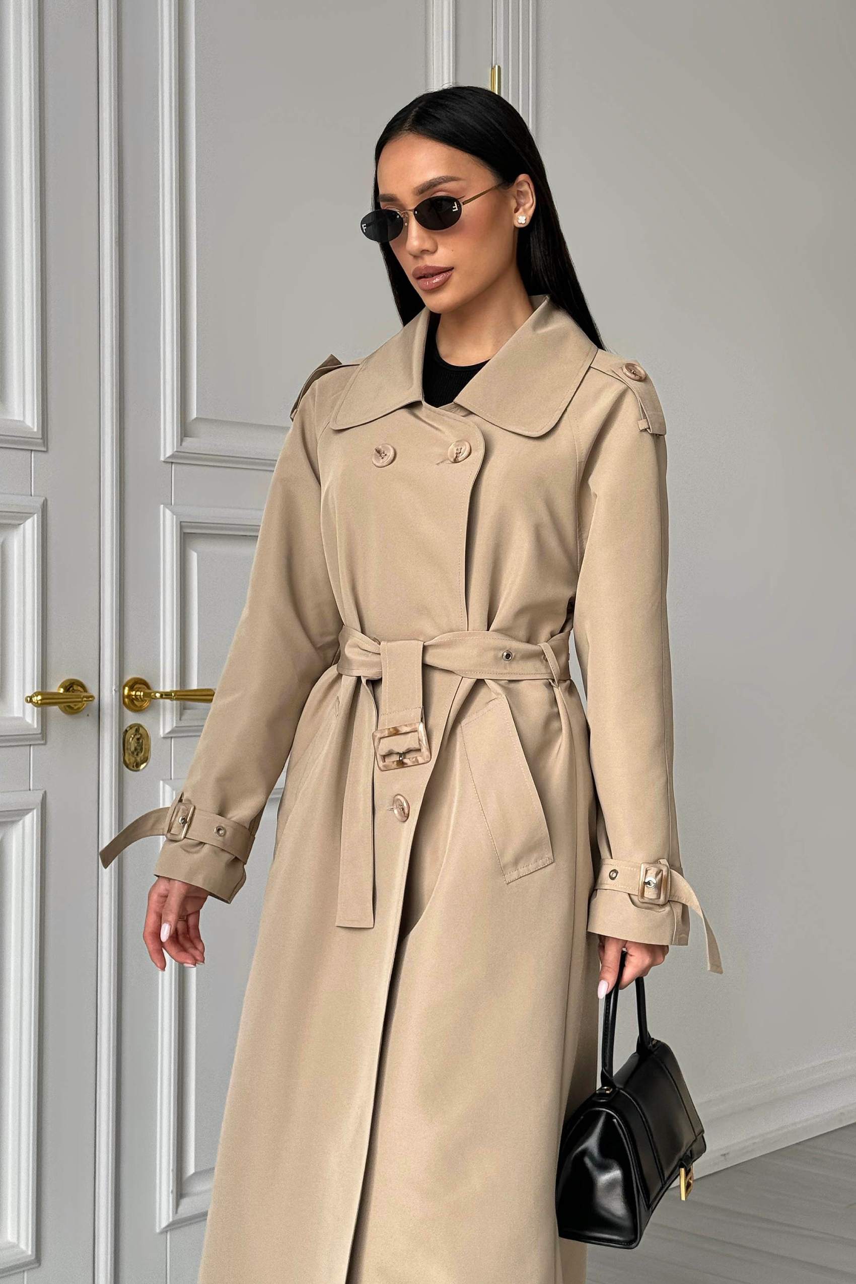 Довгий двобортний тренч бежевий | 88494 Довгий двобортний тренч бежевий | 88494