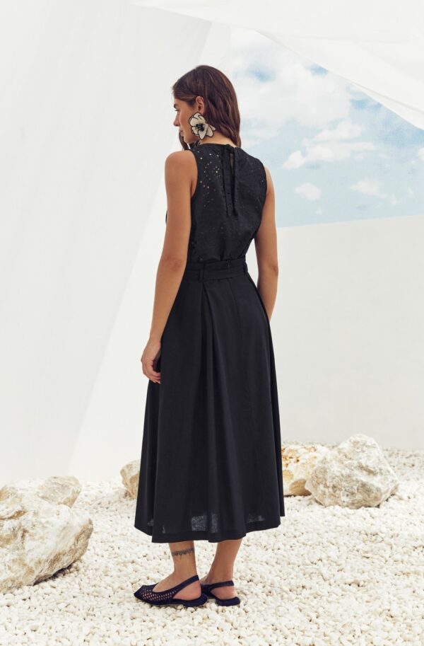 Льняна спідниця-напівсонце чорна | 88640