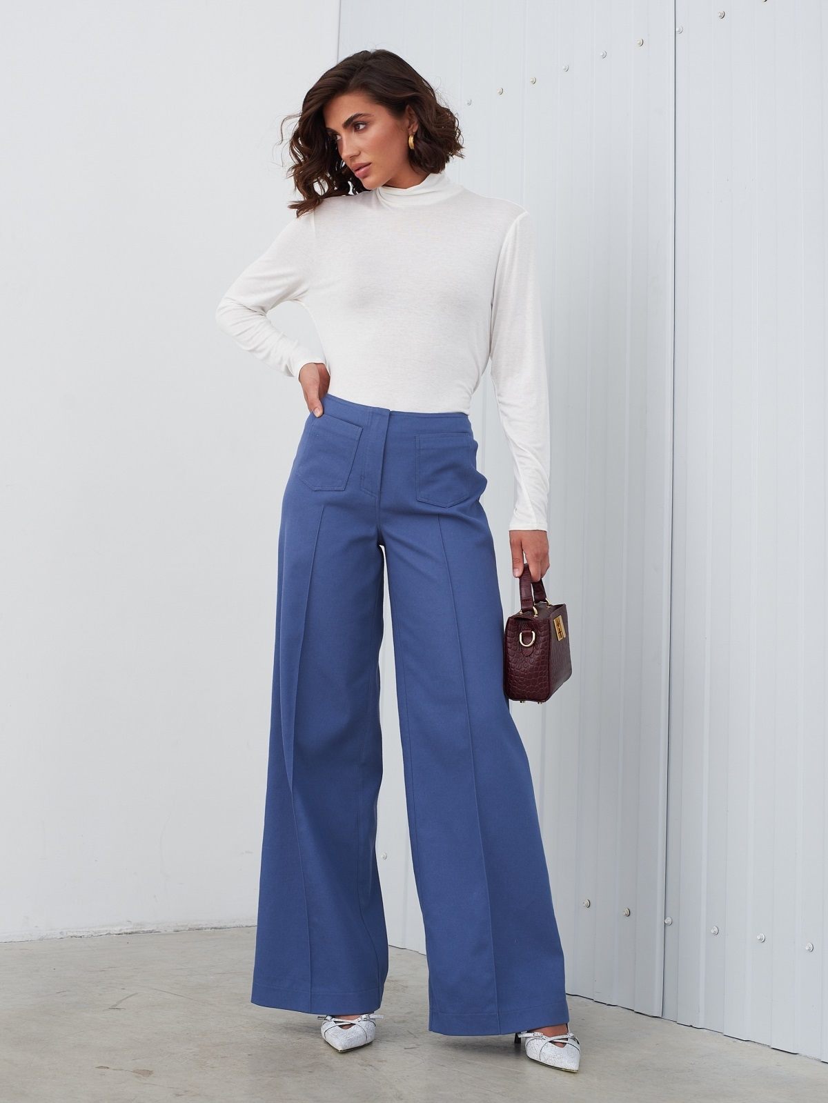 Жіночі широкі штани бавовняні сині | 88819