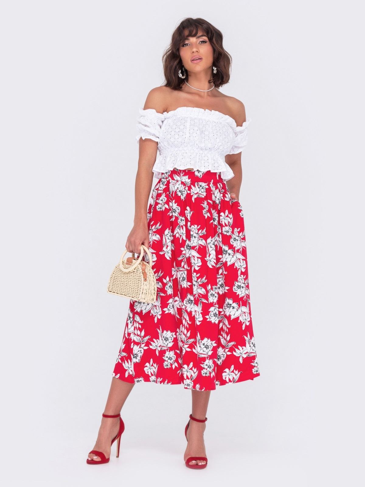 Костюм топ та спідниця-кльош червоно-білий | 88830 Костюм топ та спідниця-кльош червоно-білий | 88830