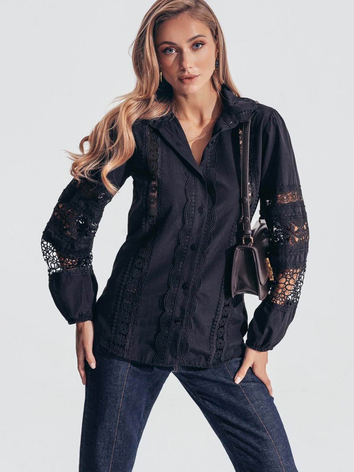 Сорочка з мереживом та перфорацією чорна | 88776