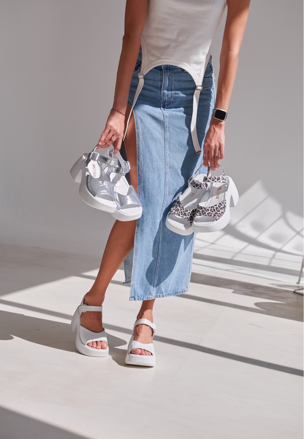 Шкіряні босоніжки білі на платформі | 88932 Шкіряні босоніжки білі на платформі | 88932