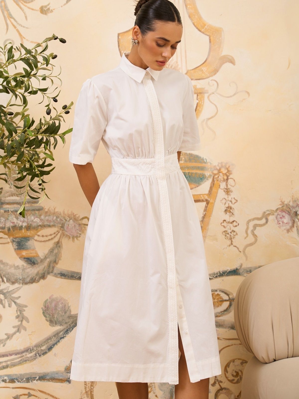 Літня сукня-сорочка біла з бавовни | 88590 Літня сукня-сорочка біла з бавовни | 88590