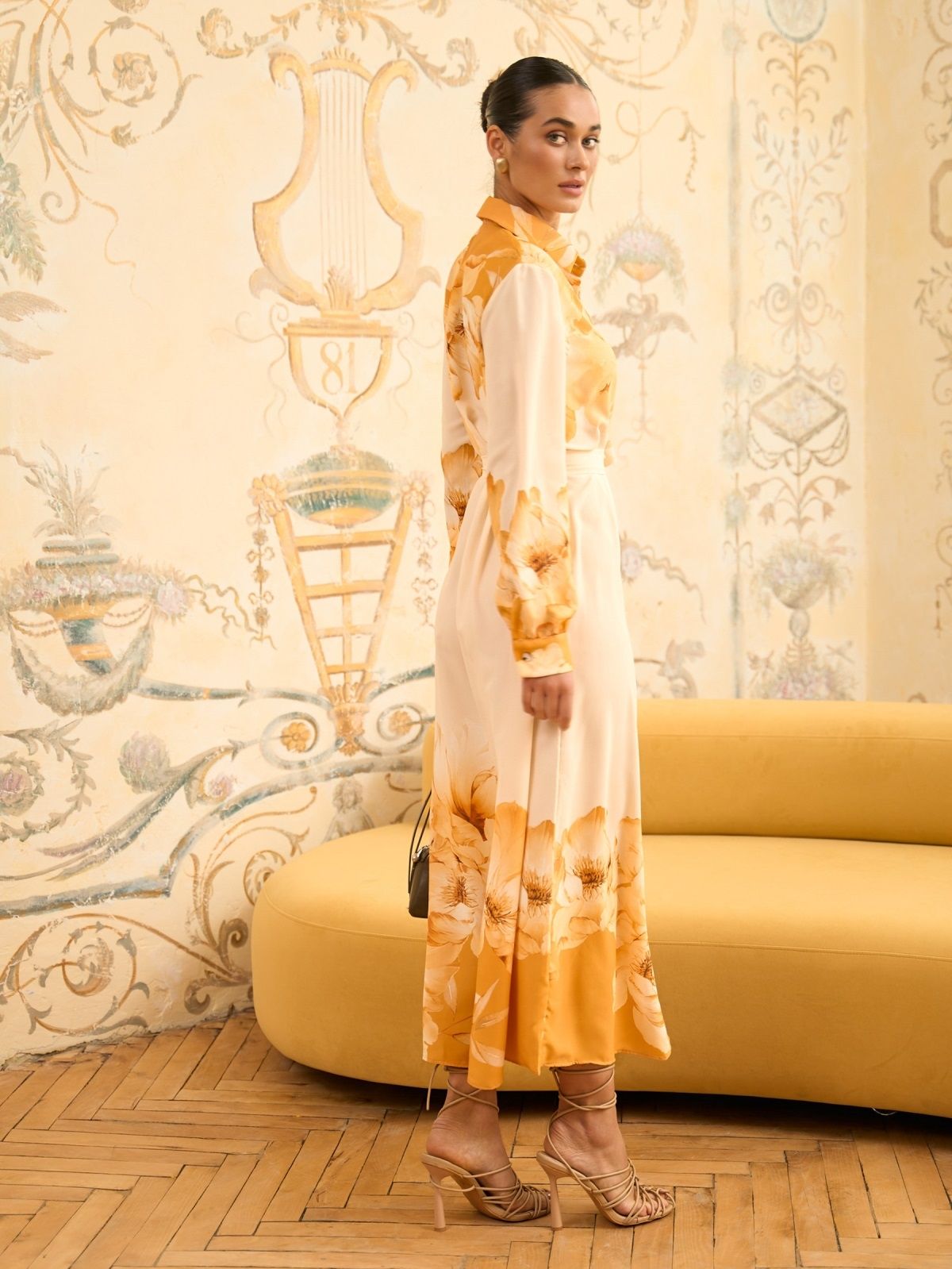 Сукня-сорочка жовта з квітковим принтом | 88515