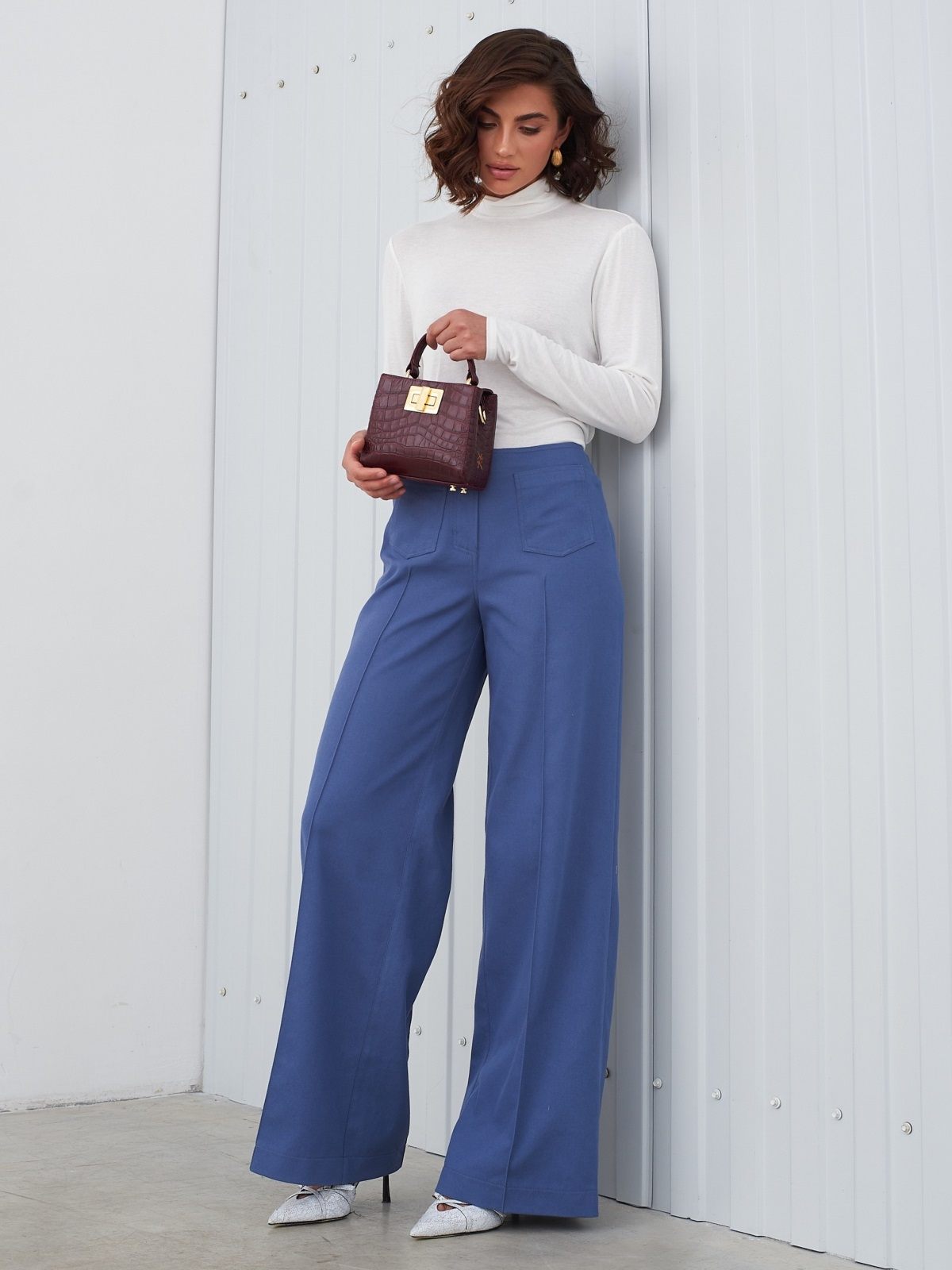 Жіночі широкі штани бавовняні сині | 88819