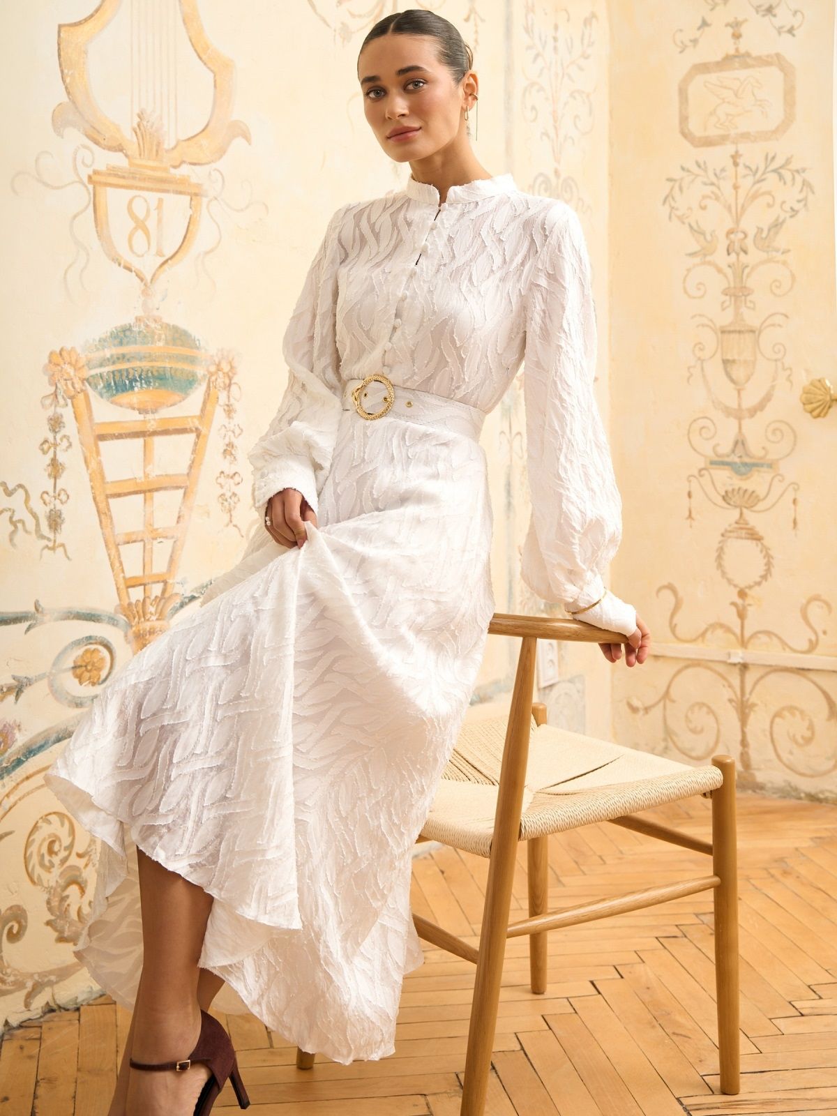Святкова сукня із жакардової органзи біла | 88458