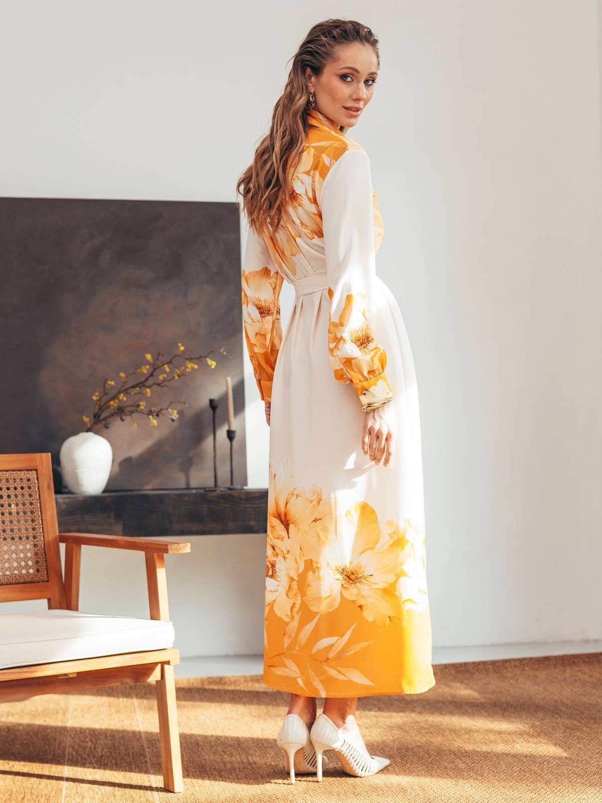 Сукня-сорочка жовта з квітковим принтом | 88515