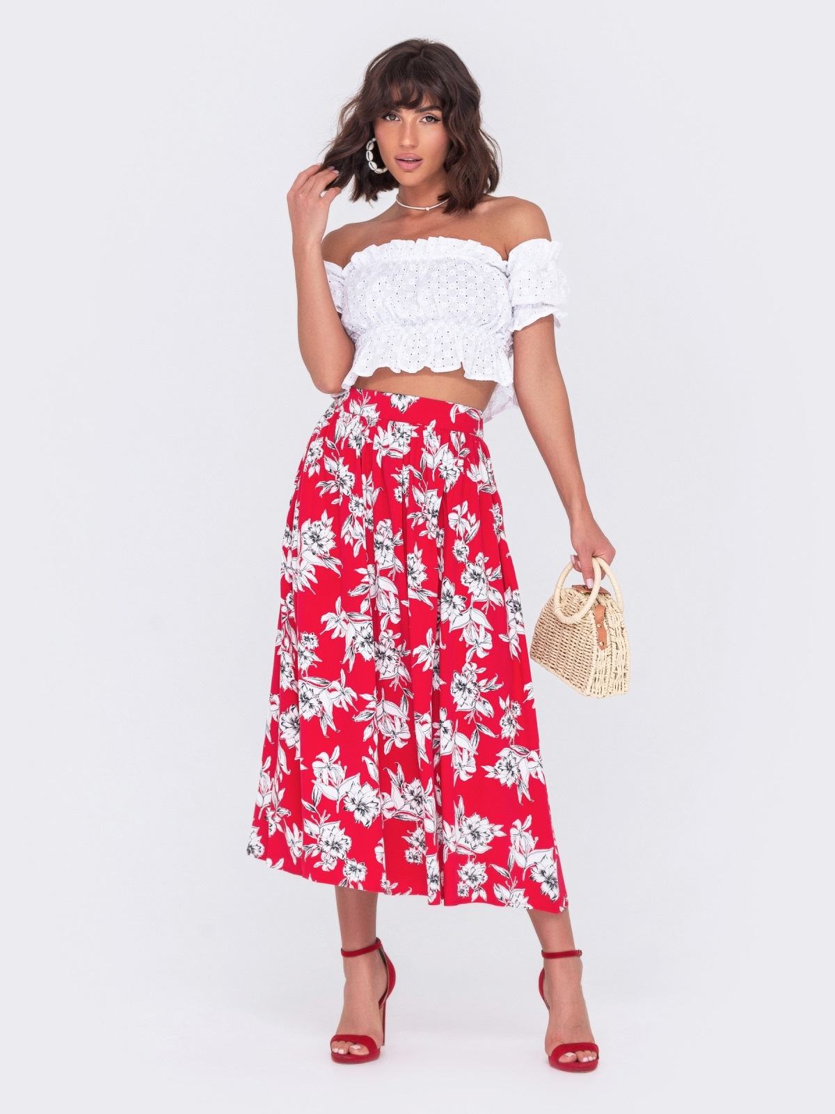 Костюм топ та спідниця-кльош червоно-білий | 88830 Костюм топ та спідниця-кльош червоно-білий | 88830