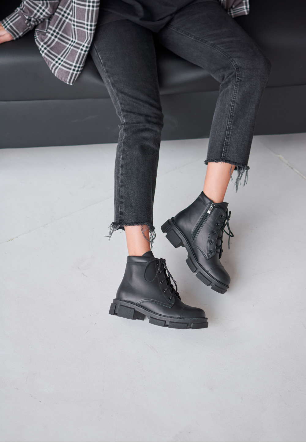 Демісезонні шкіряні черевики чорні | 88433