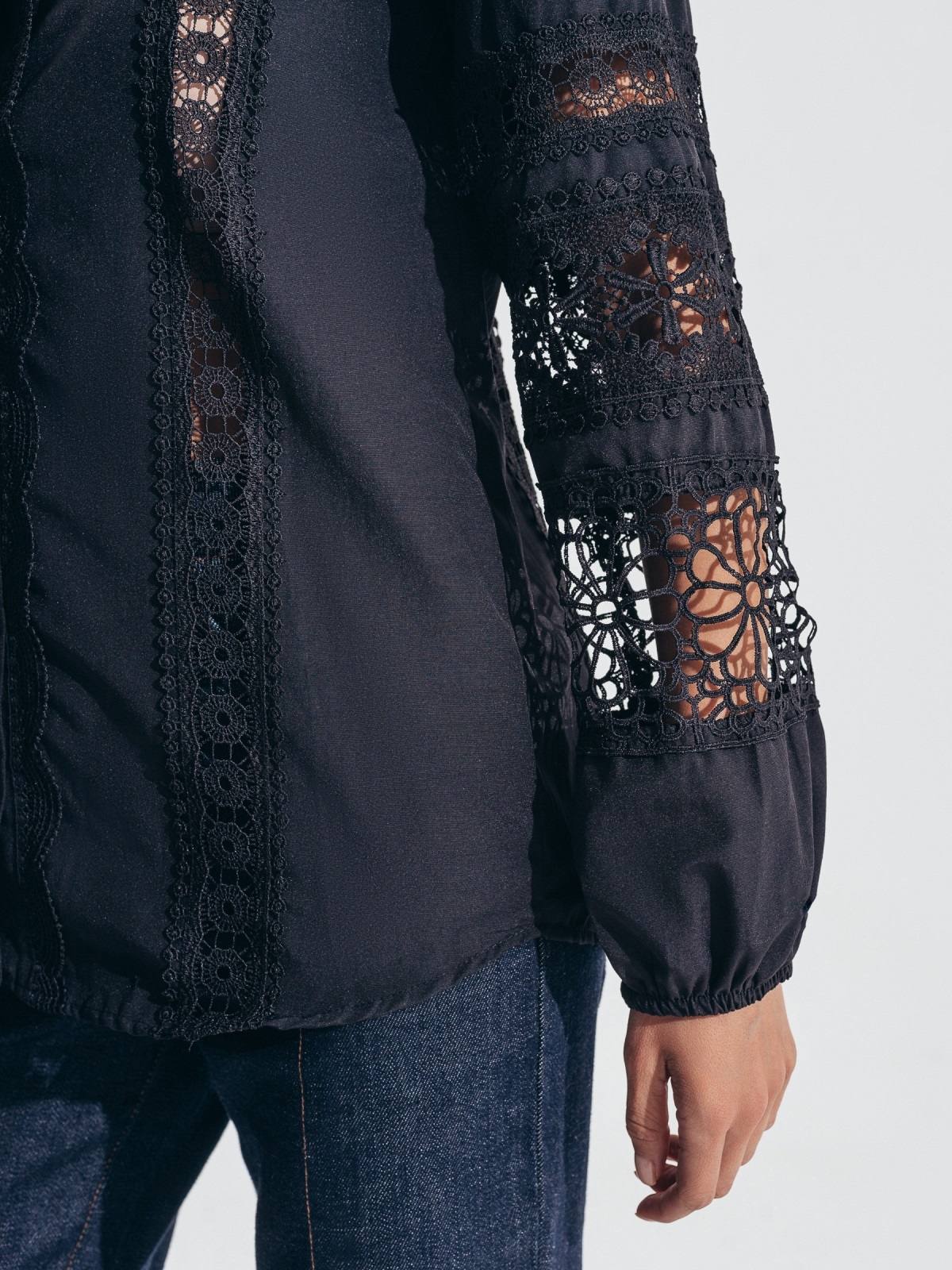Сорочка з мереживом та перфорацією чорна | 88776