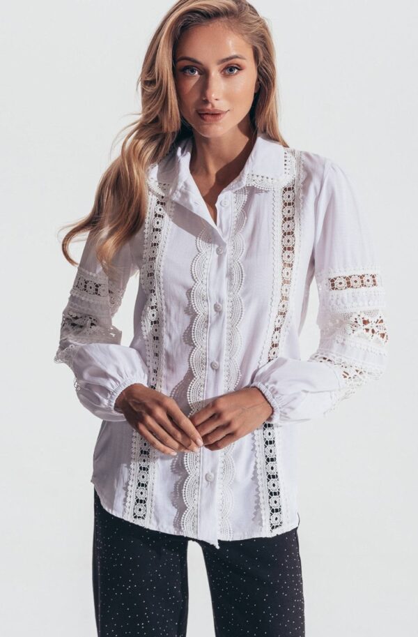 Сорочка з мереживом та перфорацією біла | 88766