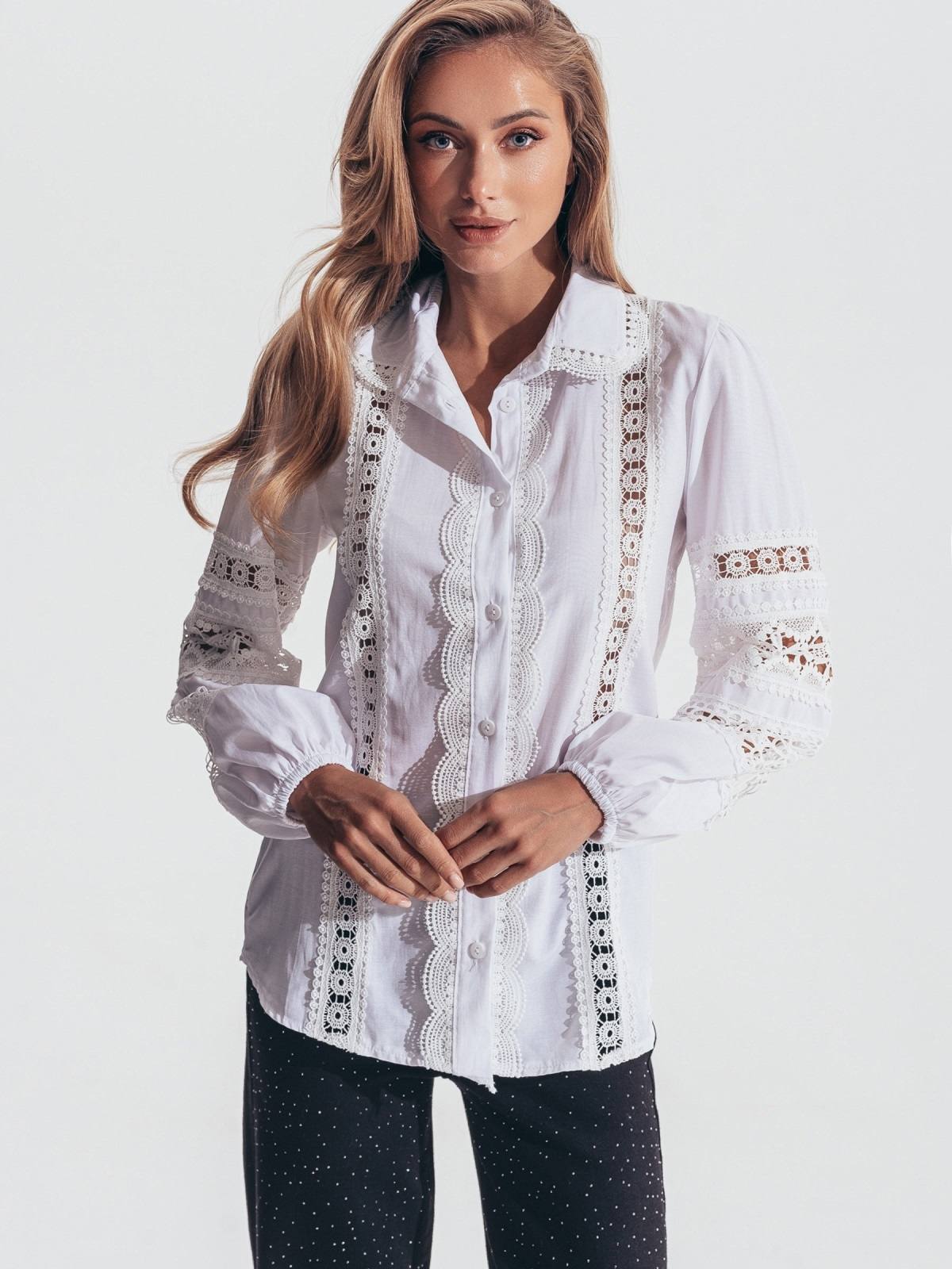 Сорочка з мереживом та перфорацією біла | 88766