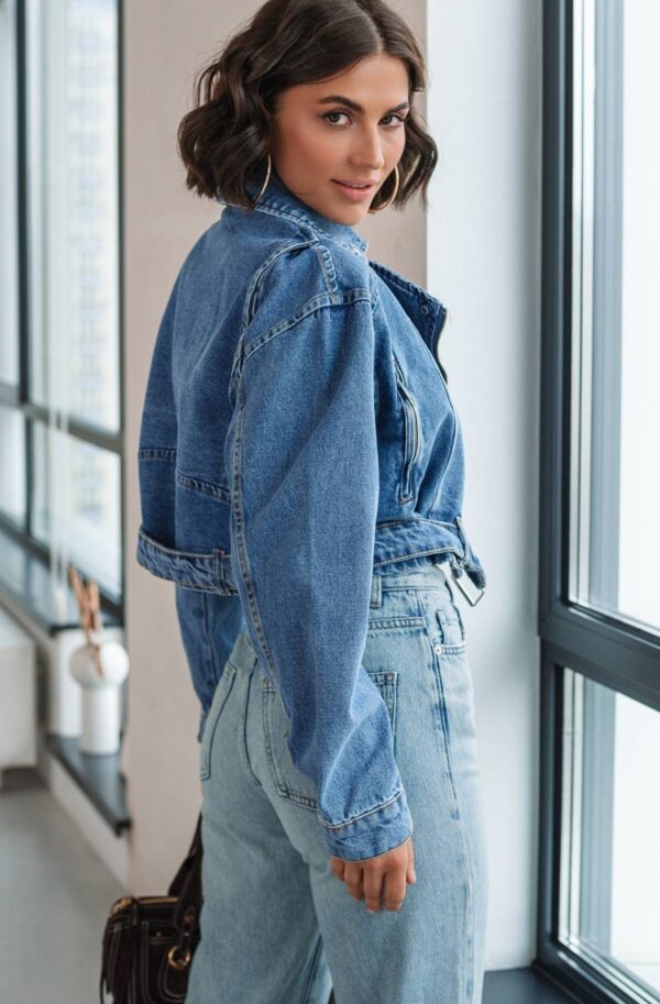 Коротка джинсова куртка косуха синя | 88676