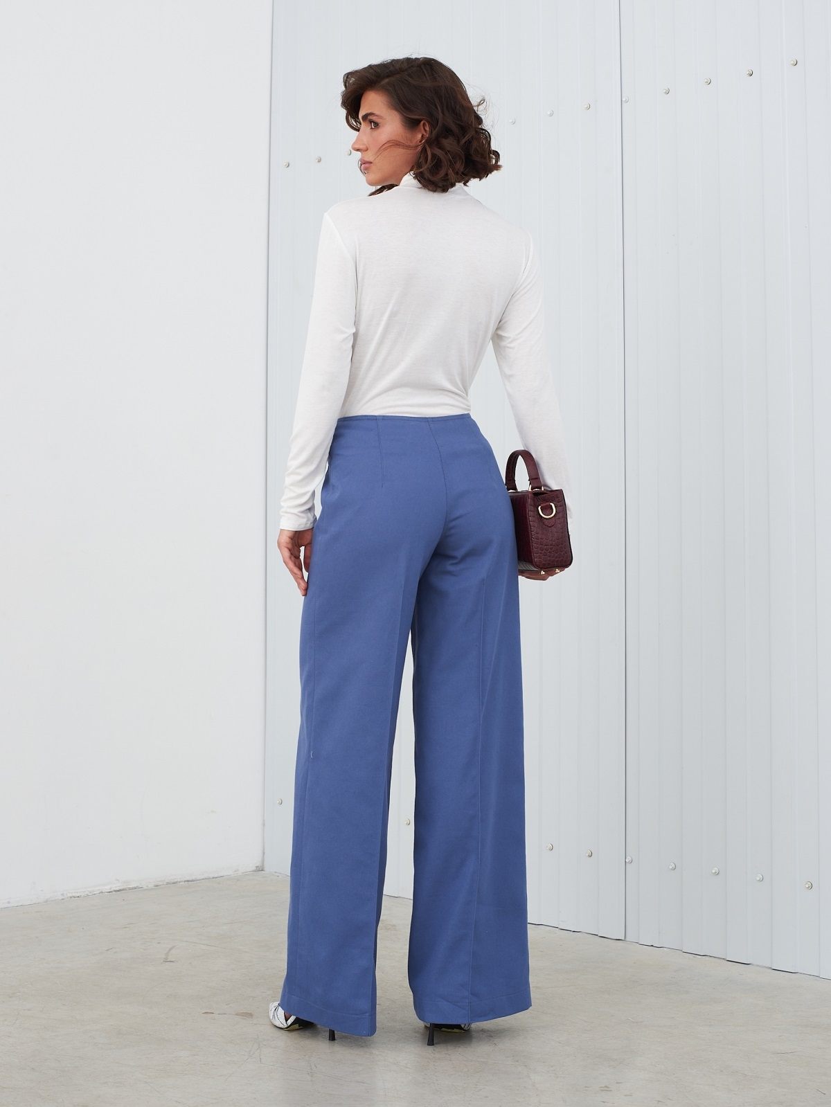 Жіночі широкі штани бавовняні сині | 88819