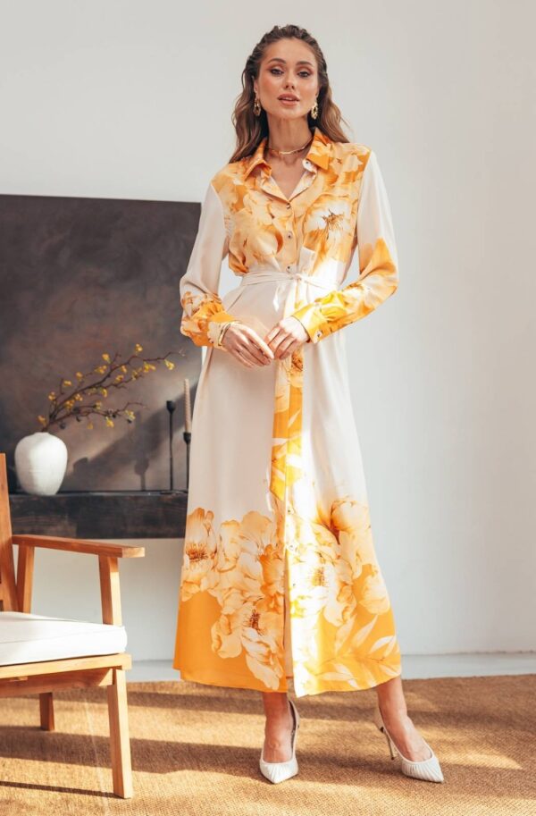 Сукня-сорочка жовта з квітковим принтом | 88515