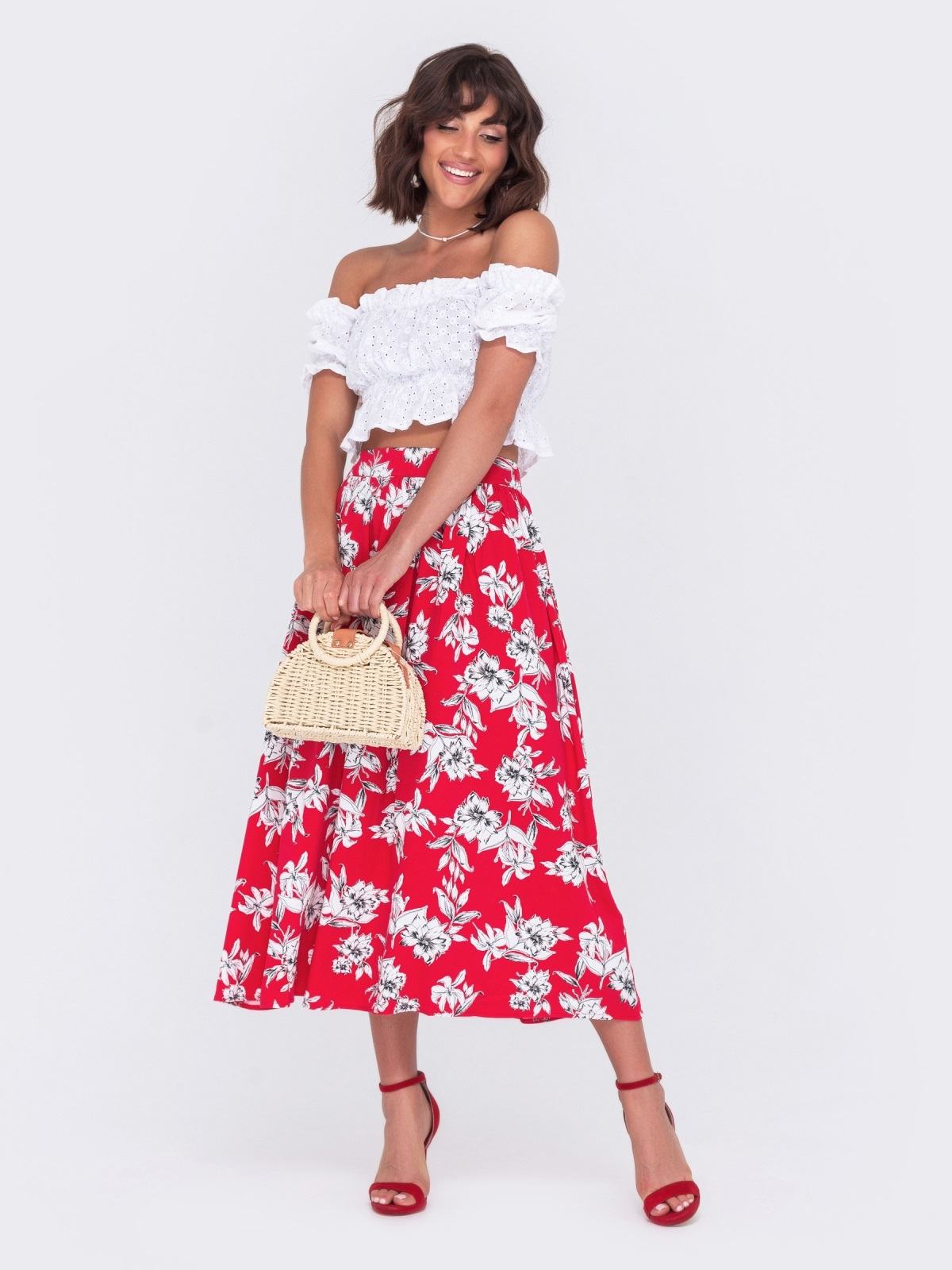 Костюм топ та спідниця-кльош червоно-білий | 88830 Костюм топ та спідниця-кльош червоно-білий | 88830