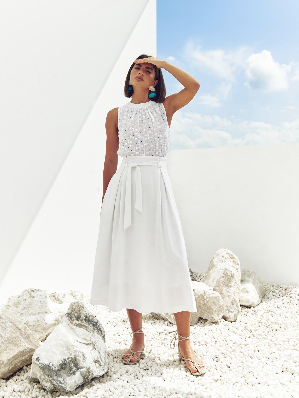 Льняна спідниця-напівсонце біла | 88618 Льняна спідниця-напівсонце біла | 88618