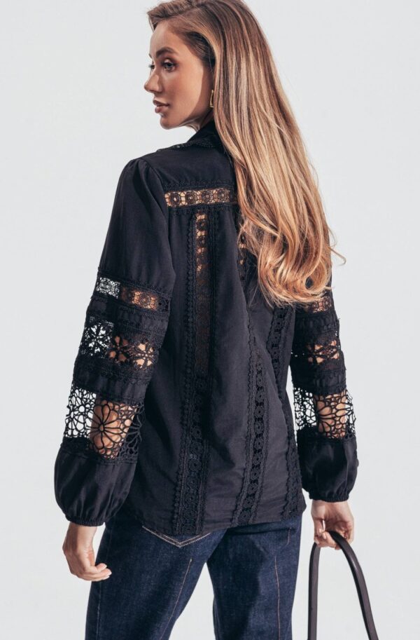 Сорочка з мереживом та перфорацією чорна | 88776