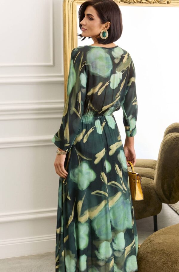 Довга принтована сукня з попліну зелена | 88696